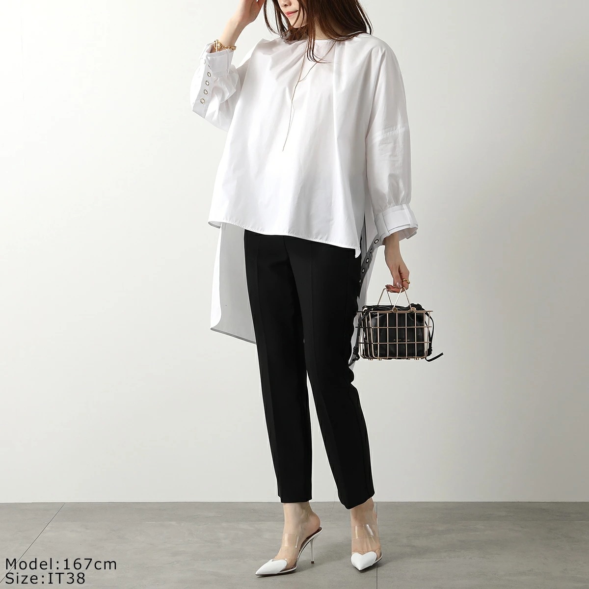 S MAX MARA エス マックスマーラ シャツ MAYA レディース ソフト ピュア コットン ブラウス ベルト 七分袖 クルーネック 001