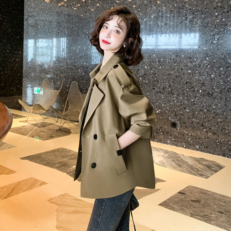 2024 人気 秋 トレンチコート 短いセクションのウィンドブレーカージャケット女性 新作 スーツカラー ロングスリーブ トップス ルーズ ジャケット