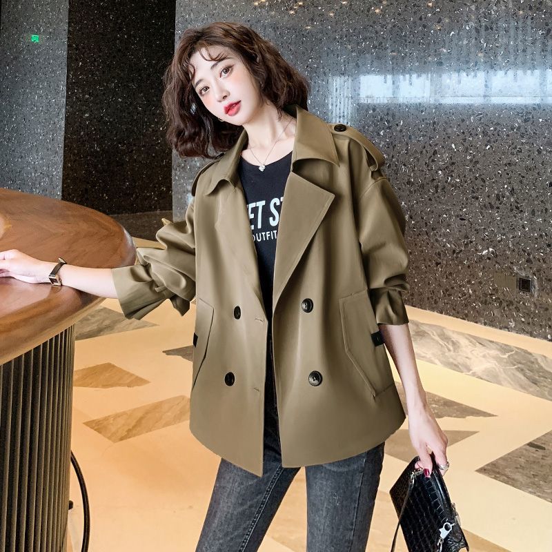 2024 人気 秋 トレンチコート 短いセクションのウィンドブレーカージャケット女性 新作 スーツカラー ロングスリーブ トップス ルーズ ジャケット