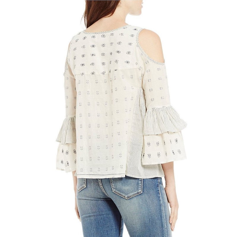 チェルシーアンドバイオレット レディース トップス ブラウス・シャツ【Chelsea & Violet Mixed Cold Shoulder Top】Ecru/Blue チェルシーアンドバイオレット レディース トップス ブラウス・シャツ【Chelsea & Violet Mixed Cold Shoulder Top】Ecru/Blue