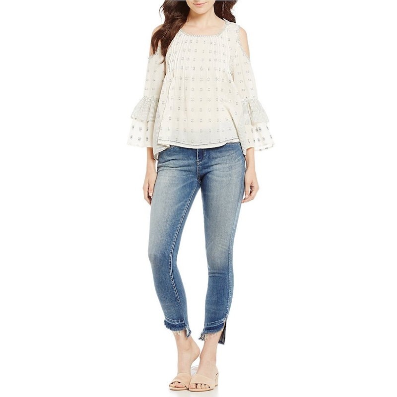チェルシーアンドバイオレット レディース トップス ブラウス・シャツ【Chelsea & Violet Mixed Cold Shoulder Top】Ecru/Blue チェルシーアンドバイオレット レディース トップス ブラウス・シャツ【Chelsea & Violet Mixed Cold Shoulder Top】Ecru/Blue