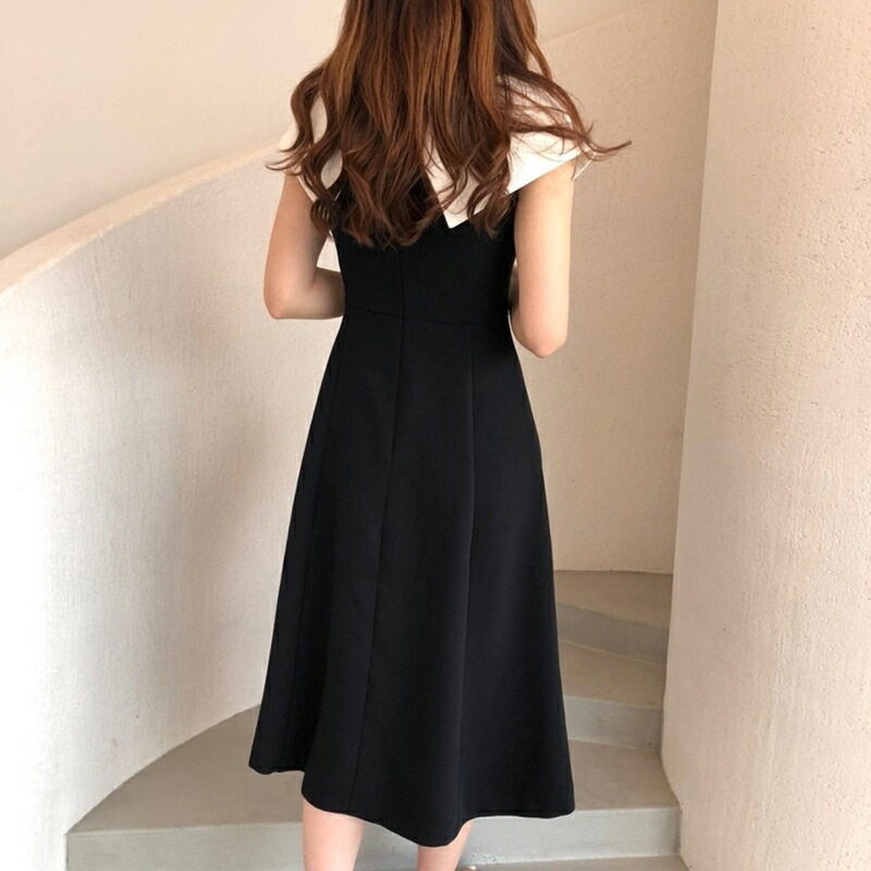 【9/25！クーポンで3,380円】 ワンピース ビッグカラー ノースリーブ きれいめ レディース vネック ミモレ バイカラー ワンピ vネックワンピース ノースリーブワンピース アシメカラー aラ mdprevattcaulkingandwaterproofing.com