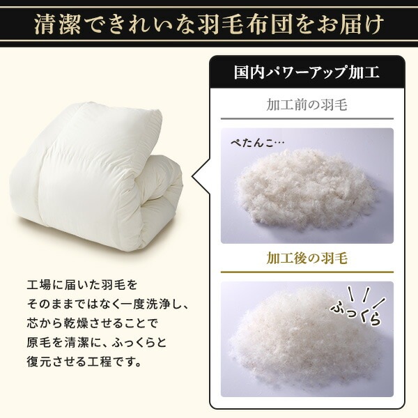 羽毛布団 シングル ブラウン ダウン90% 350dp パワーアップ加工 抗菌 防臭 防ダニ 国産