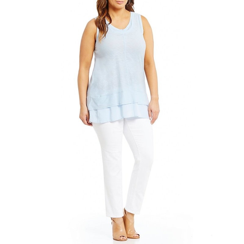 ヴィンス カムート レディース トップス【Two By Vince Camuto Plus Double Layer Mix Media Top】Dew Blue ヴィンス カムート レディース トップス【Two By Vince Camuto Plus Double Layer Mix Media Top】Dew Blue
