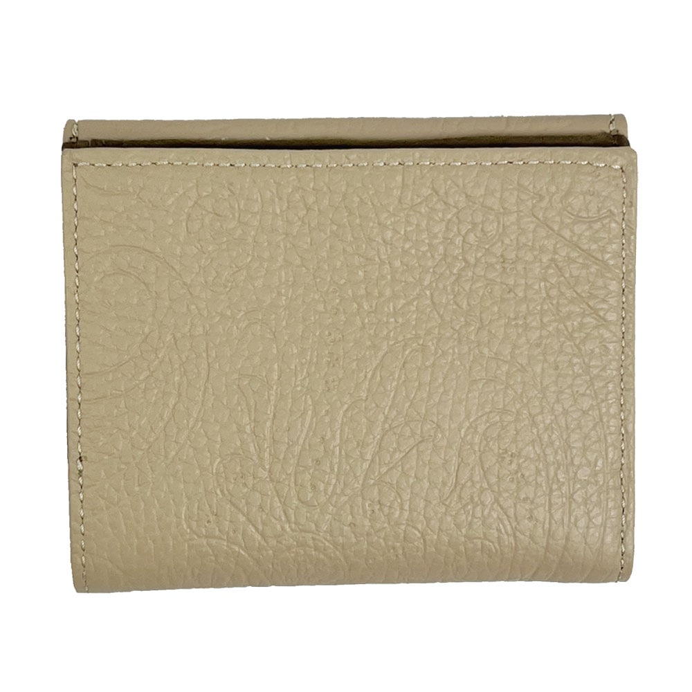 Wホック 二つ折り財布 ドル紙幣用 ペイズリー型押し レザー ベージュ系 12463 9014 7002