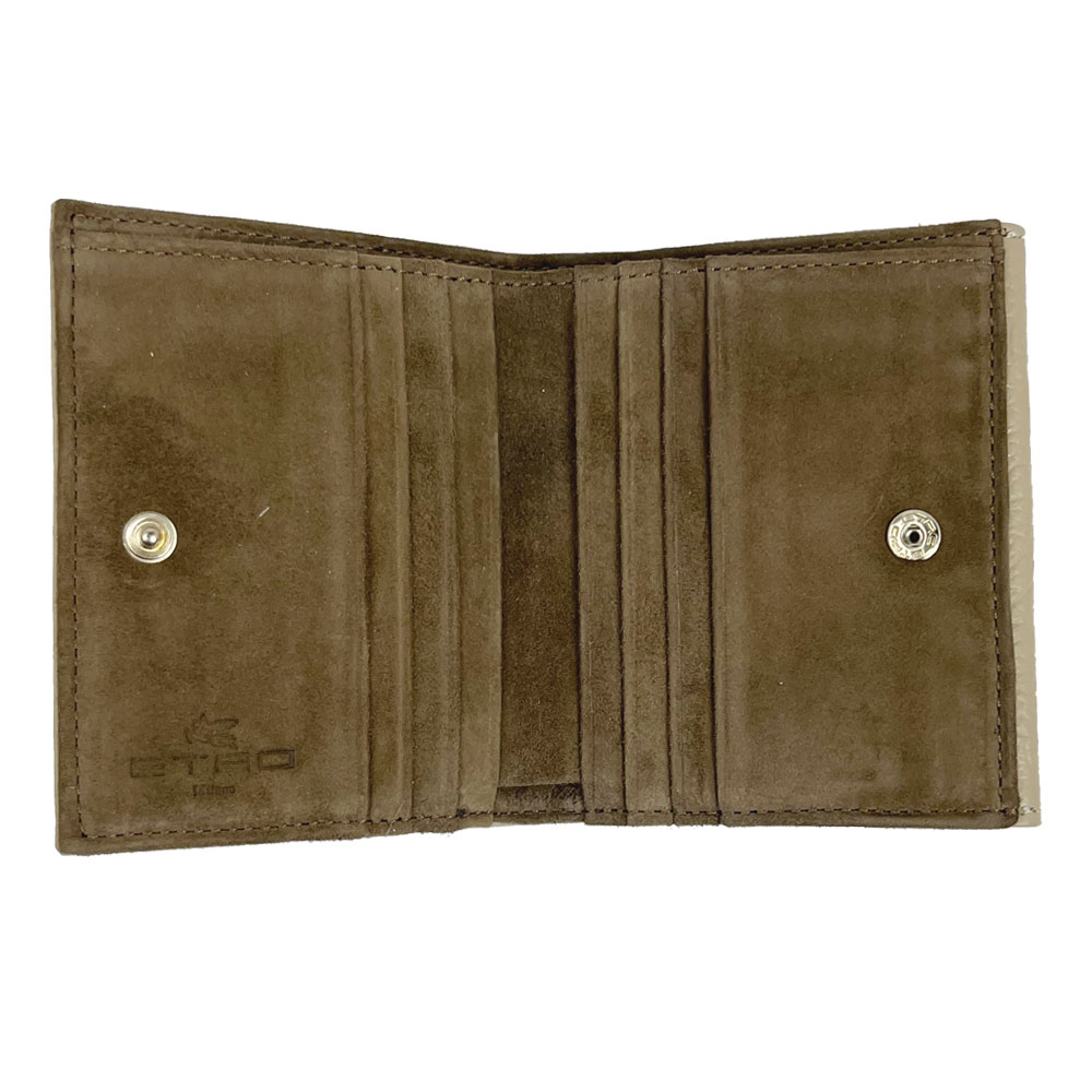 Wホック 二つ折り財布 ドル紙幣用 ペイズリー型押し レザー ベージュ系 12463 9014 7002