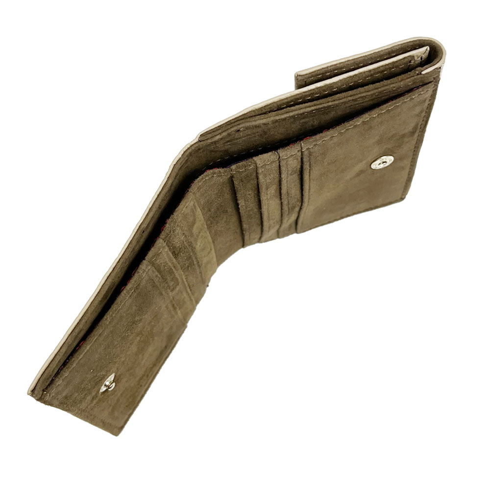 Wホック 二つ折り財布 ドル紙幣用 ペイズリー型押し レザー ベージュ系 12463 9014 7002