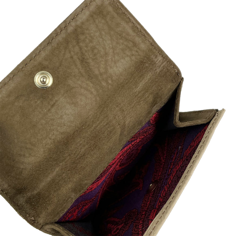 Wホック 二つ折り財布 ドル紙幣用 ペイズリー型押し レザー ベージュ系 12463 9014 7002