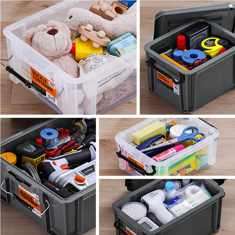 【10個セット】コンテナ 金属バックル 収納 バックルコンテナ BL-13R クリア チャコールグレー アイリスオーヤマ メガ割