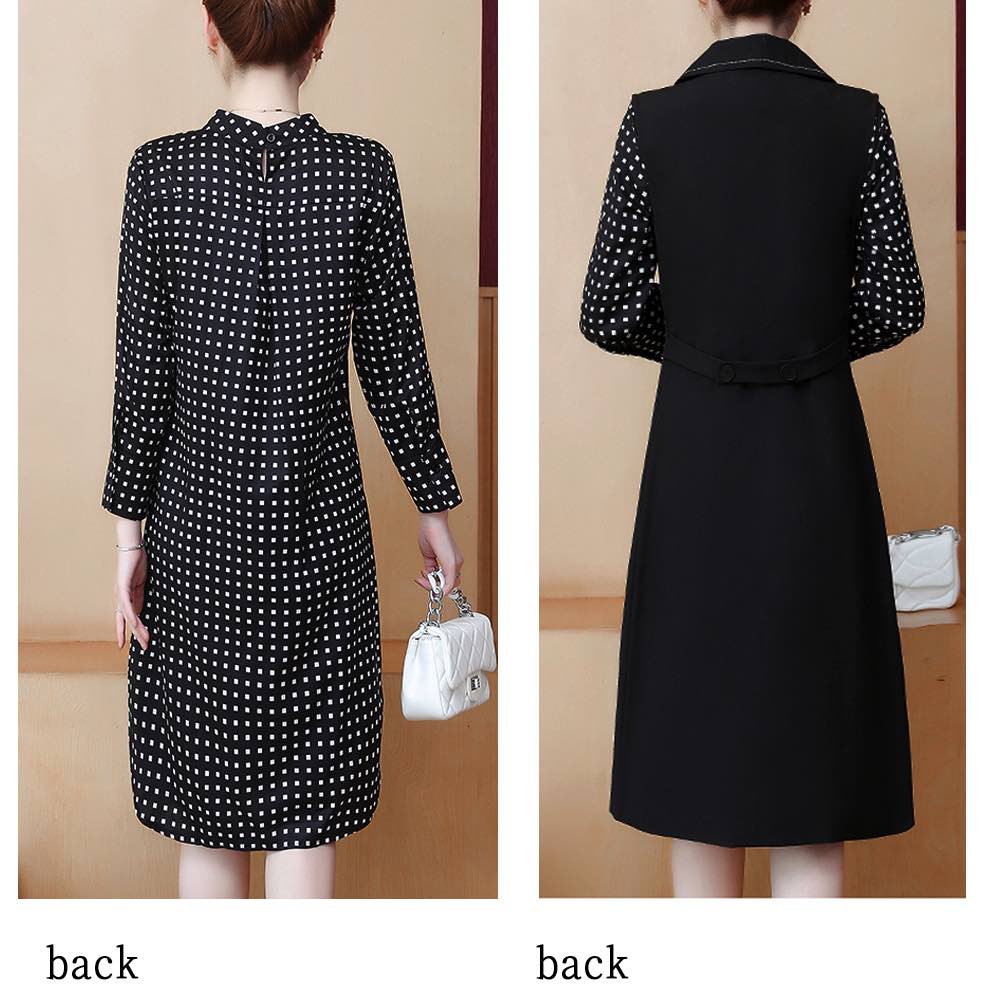 ワンピース レディース ベスト付き総柄ワンピース 厚手 20代 白 50代 大人 アウトドア 黒 かわいい ロング Aライン ブランド しっかり 安い ネック 人気 スカート 春 体感 カジュアル 大