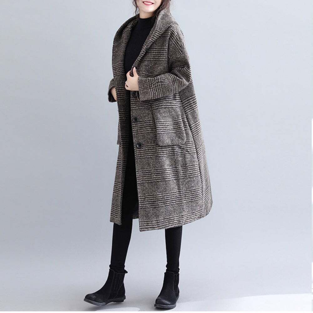 【送料無料】レディース 2カラー コート グレンチェック フード付き チェスター ロングコート