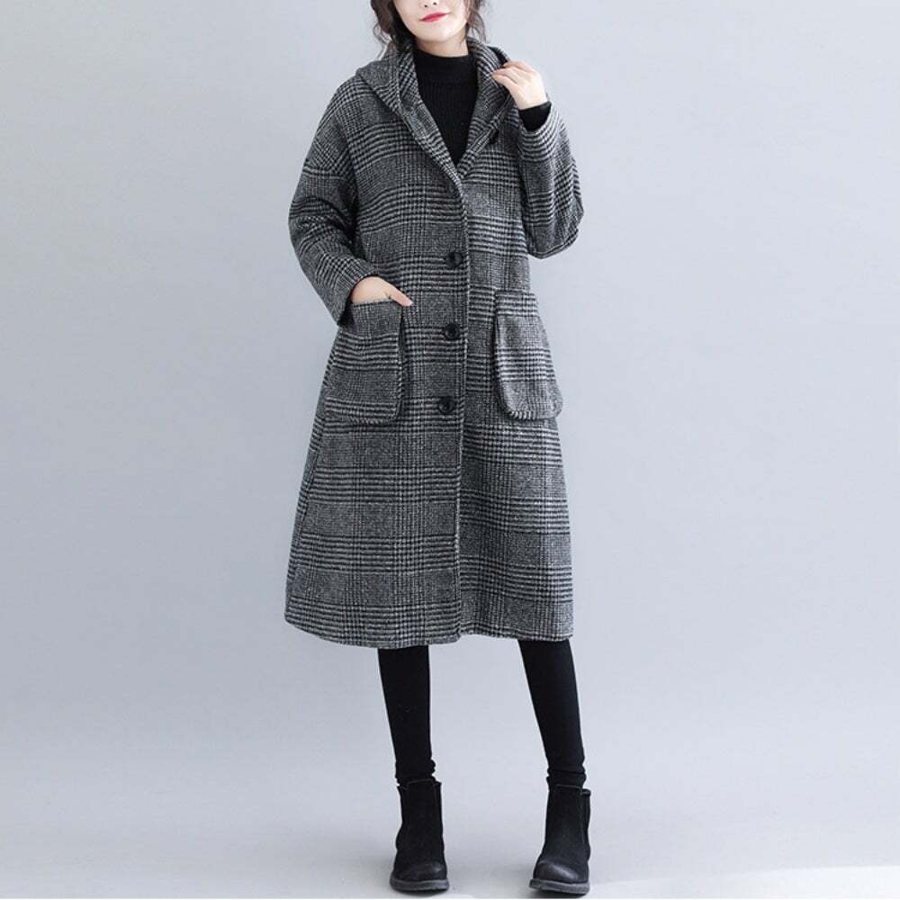 【送料無料】レディース 2カラー コート グレンチェック フード付き チェスター ロングコート