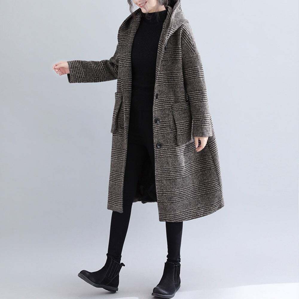 【送料無料】レディース 2カラー コート グレンチェック フード付き チェスター ロングコート