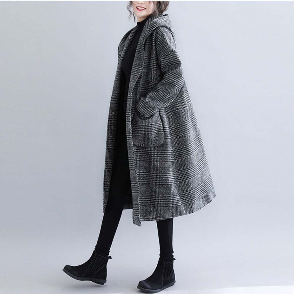 【送料無料】レディース 2カラー コート グレンチェック フード付き チェスター ロングコート
