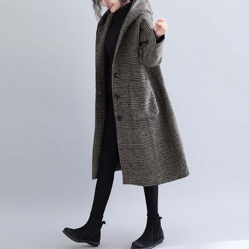 【送料無料】レディース 2カラー コート グレンチェック フード付き チェスター ロングコート