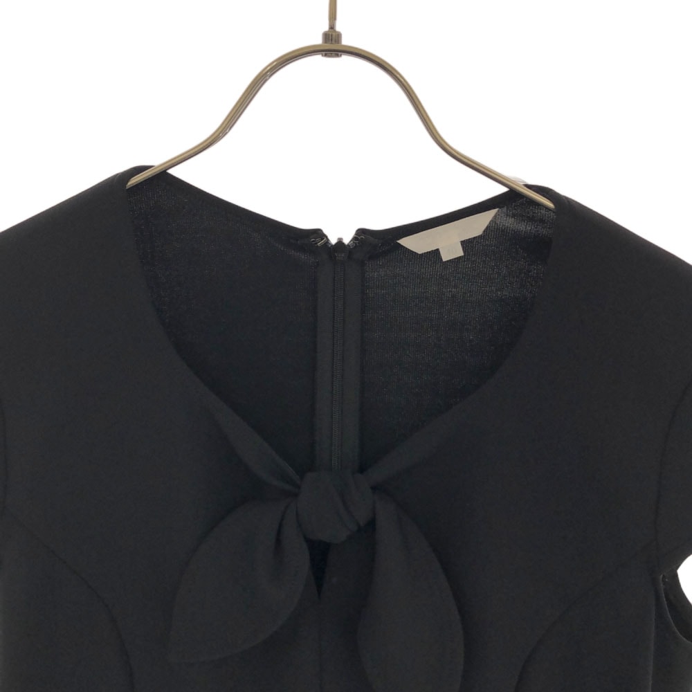 総柄 半袖 ワンピース 40 ブラック バックジップ レディース