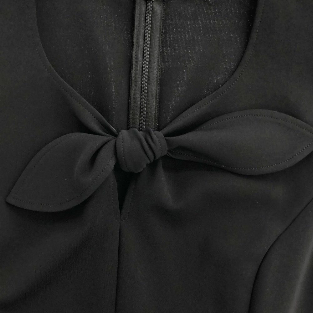 総柄 半袖 ワンピース 40 ブラック バックジップ レディース