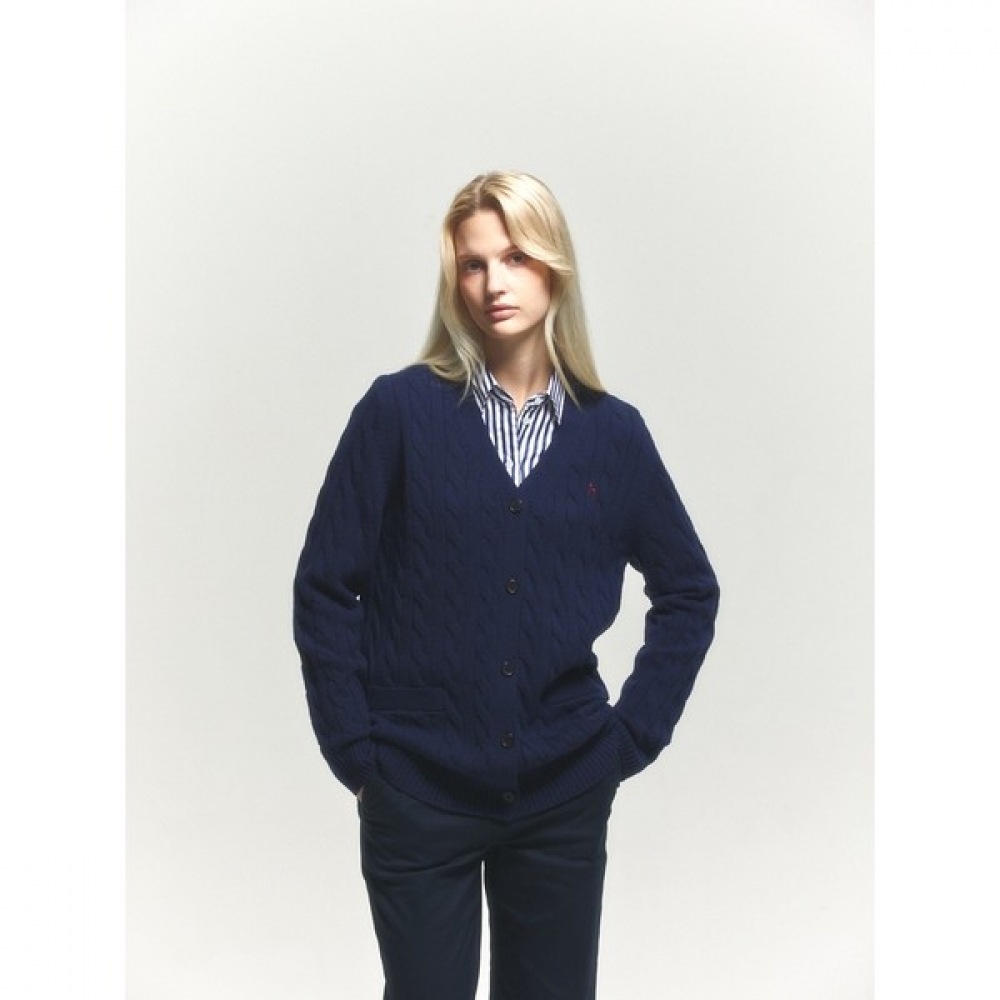 (ヘッジズレディース) 24FW ケーブルロングカーディガンネイビー HSSW4D906N2