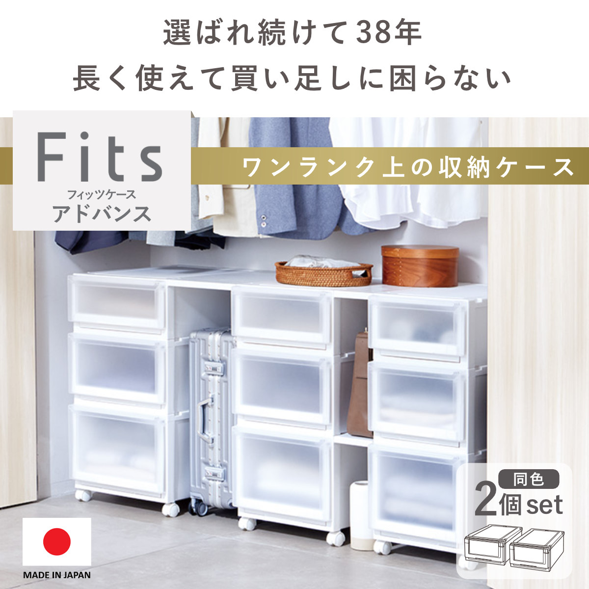 収納ケース 同色2個セット 幅45x奥行55x高さ25cm Fits フィッツケース
