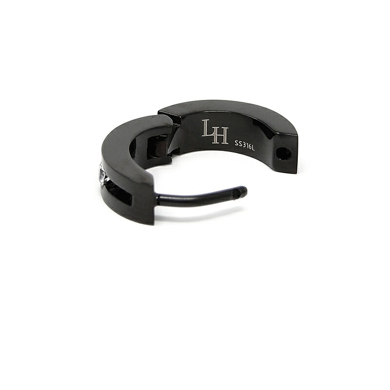 LH-1 フープピアス 1ストーン サージカルステンレス(ブラック) LHMP001N LION HEART 石 1点売り 片耳用 リング シンプル メンズピアス ブランド プ