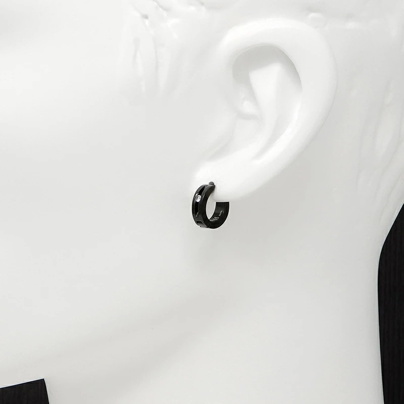 LH-1 フープピアス 1ストーン サージカルステンレス(ブラック) LHMP001N LION HEART 石 1点売り 片耳用 リング シンプル メンズピアス ブランド プ