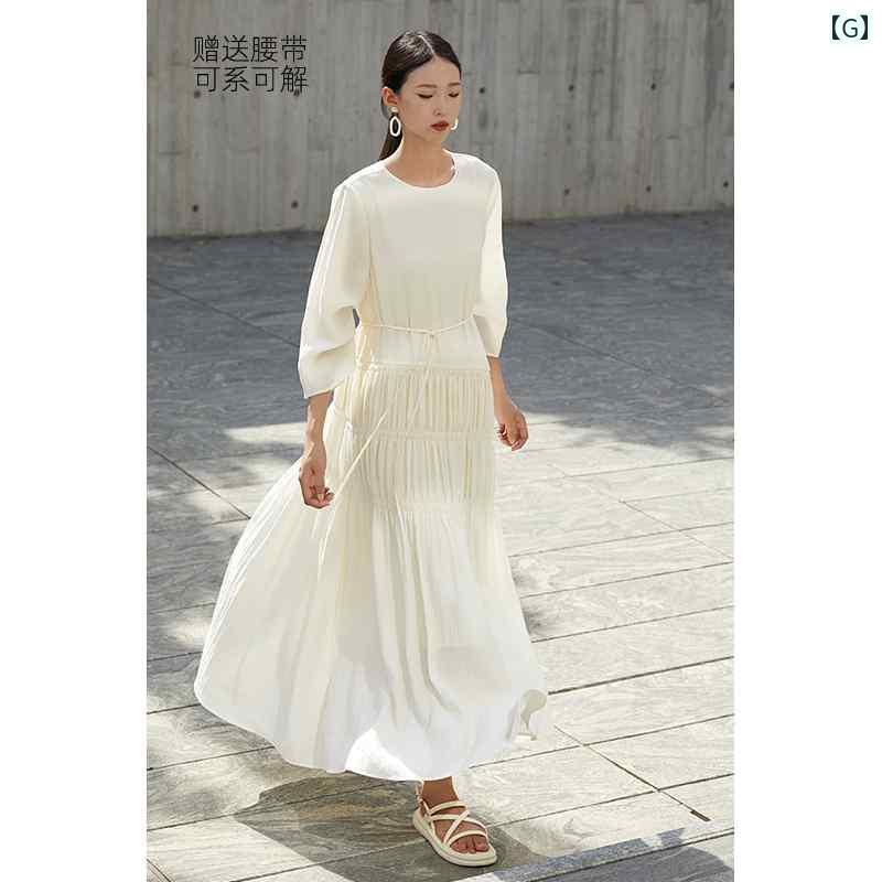 ワンピース ドレス レディース CR 婦人服春夏 秋 ホワイト ワンピース ロング スタイル 美麗 海辺の 休暇 ハイエンド ロング ワンピース