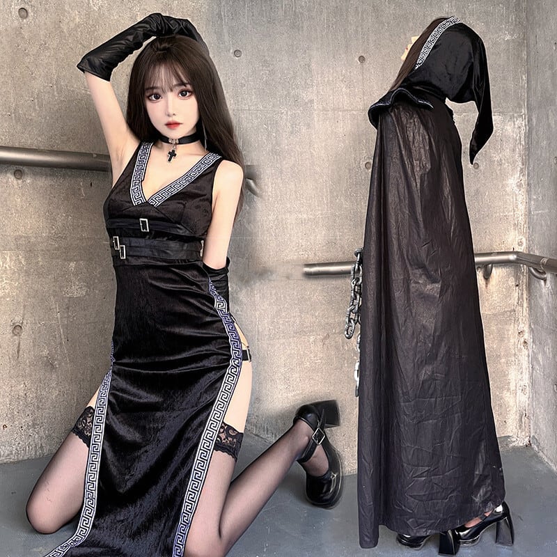 (3点セット)ハロウィン 巫女 魔女 スリット 仮装 コスプレ 衣装 セット (3点セット)ハロウィン 巫女 魔女 スリット 仮装 コスプレ 衣装 セット