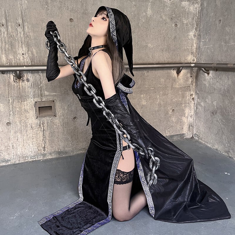 (3点セット)ハロウィン 巫女 魔女 スリット 仮装 コスプレ 衣装 セット (3点セット)ハロウィン 巫女 魔女 スリット 仮装 コスプレ 衣装 セット