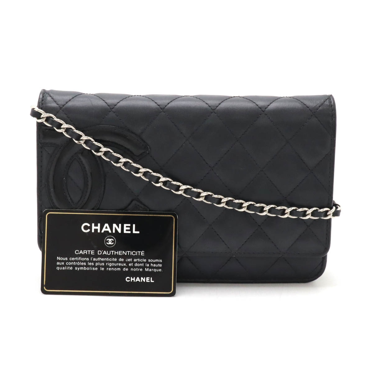 カンボンライン ココマーク チェーンウォレット ショルダーバッグ ポシェット カーフ エナメル ブラック 黒 シルバー金具 A4664 カンボンライン ココマーク チェーンウォレット ショルダーバッグ ポシェット カーフ エナメル ブラック 黒 シルバー金具 A4664