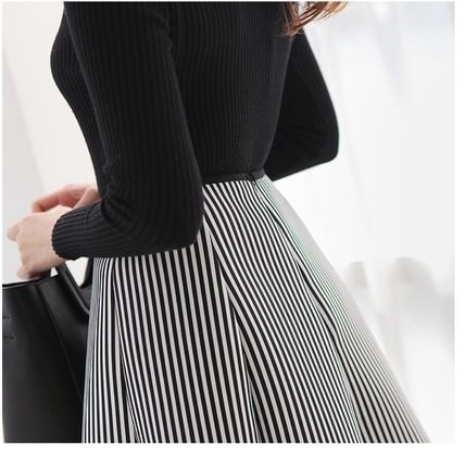 ニット セッ... : レディース服 ストライプ フレアスカート 安い低価