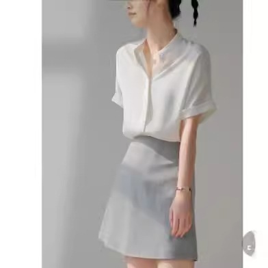 【1つ買うと10つ無料】2025夏の白い通勤ユニークな感覚短袖シャツの女性公務員インタビュープロフェッショナルシャツ女性 【1つ買うと10つ無料】2025夏の白い通勤ユニークな感覚短袖シャツの女性公務員インタビュープロフェッショナルシャツ女性