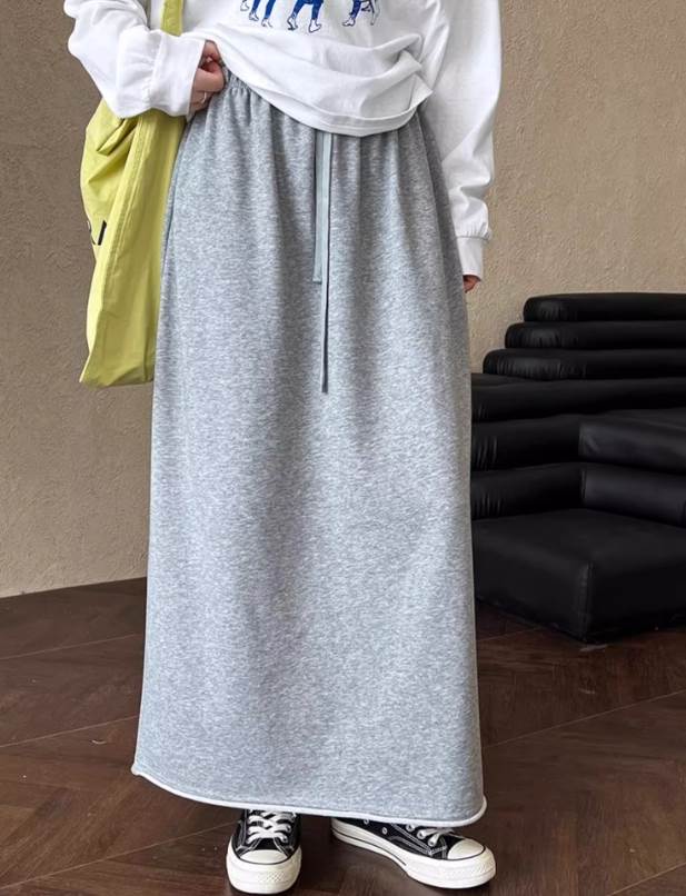 【送料無料】ブラック カラバリあり 伸縮性 落ち感 ウエストゴム ハイウエスト Aライン ロング丈 ひざ下 秋 スウェット レディース ボトムス