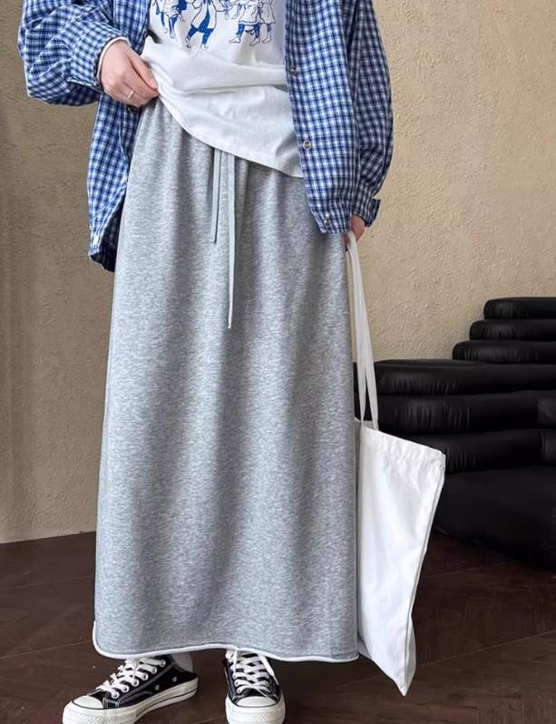 【送料無料】ブラック カラバリあり 伸縮性 落ち感 ウエストゴム ハイウエスト Aライン ロング丈 ひざ下 秋 スウェット レディース ボトムス