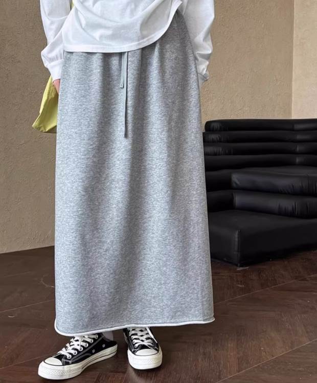 【送料無料】ブラック カラバリあり 伸縮性 落ち感 ウエストゴム ハイウエスト Aライン ロング丈 ひざ下 秋 スウェット レディース ボトムス