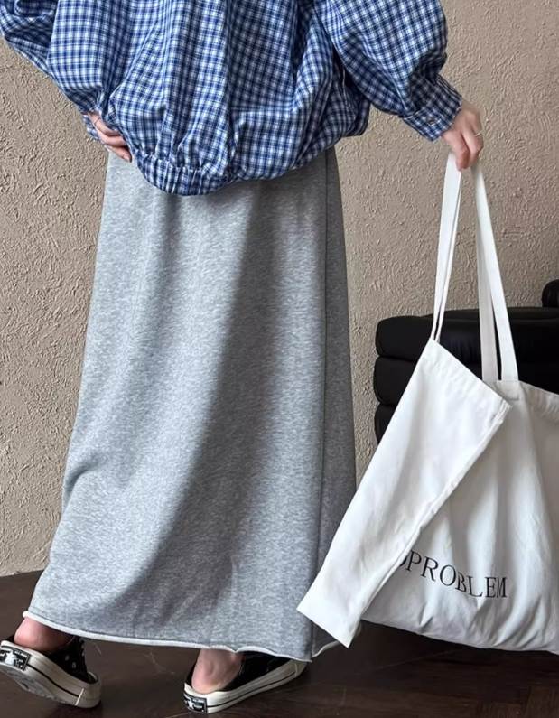 【送料無料】ブラック カラバリあり 伸縮性 落ち感 ウエストゴム ハイウエスト Aライン ロング丈 ひざ下 秋 スウェット レディース ボトムス