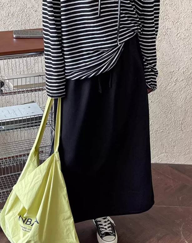 【送料無料】ブラック カラバリあり 伸縮性 落ち感 ウエストゴム ハイウエスト Aライン ロング丈 ひざ下 秋 スウェット レディース ボトムス