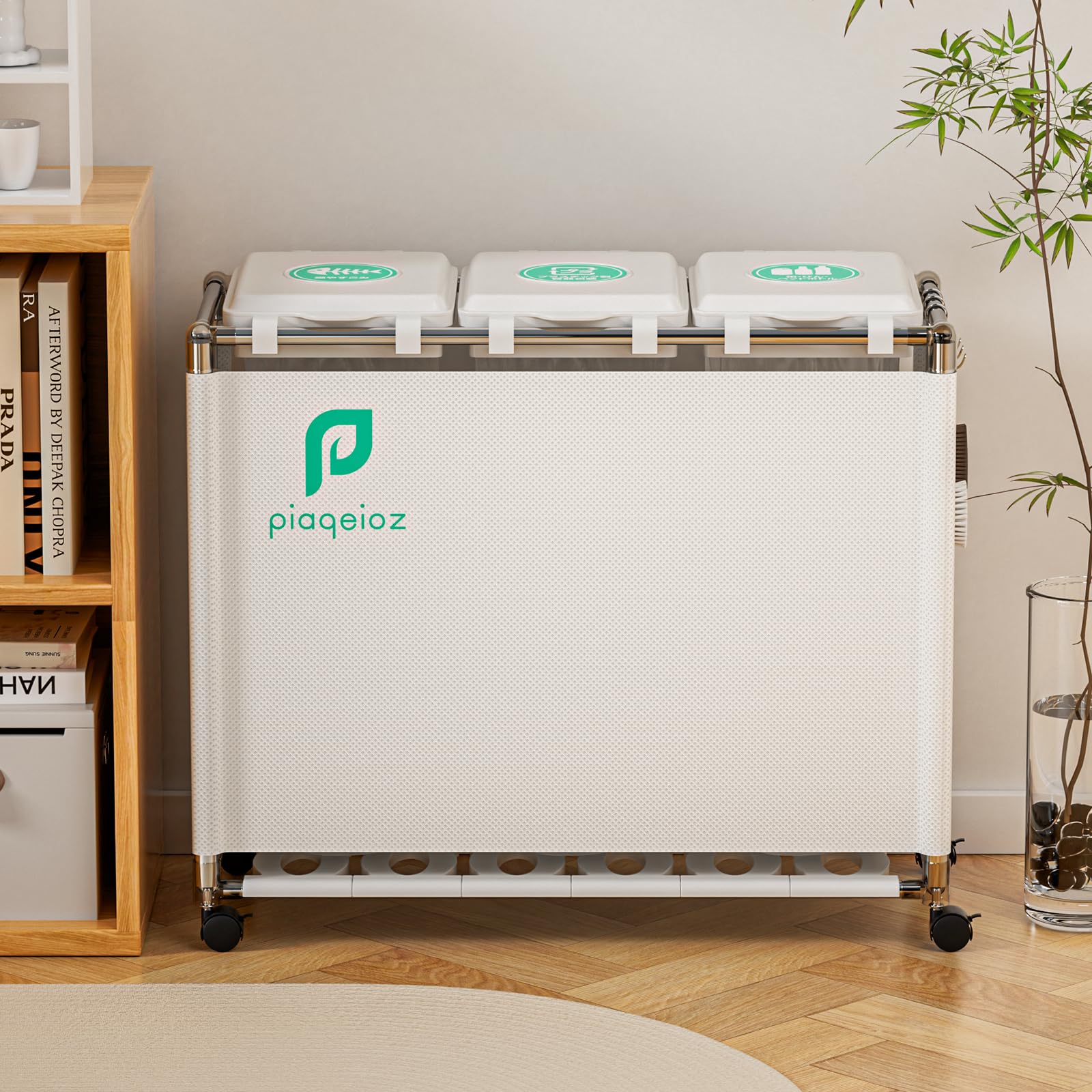 ゴミ袋ホルダー 30L *3分別ゴミ箱 ふた付き レジ袋を隠すゴミ袋スタンド 90L大容量 キャスター付きダストボックス 目隠しダストワゴン ステンレス製 おしゃれ ホワイト