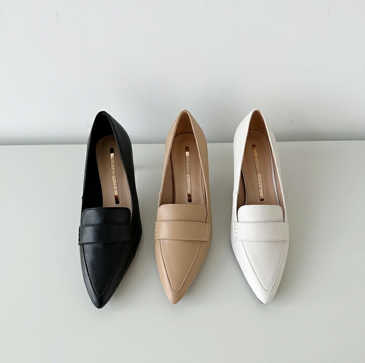 ローファー パンプス 天然牛革 プレーン ポインテッドトゥ レディース 黒 ベージュ 白