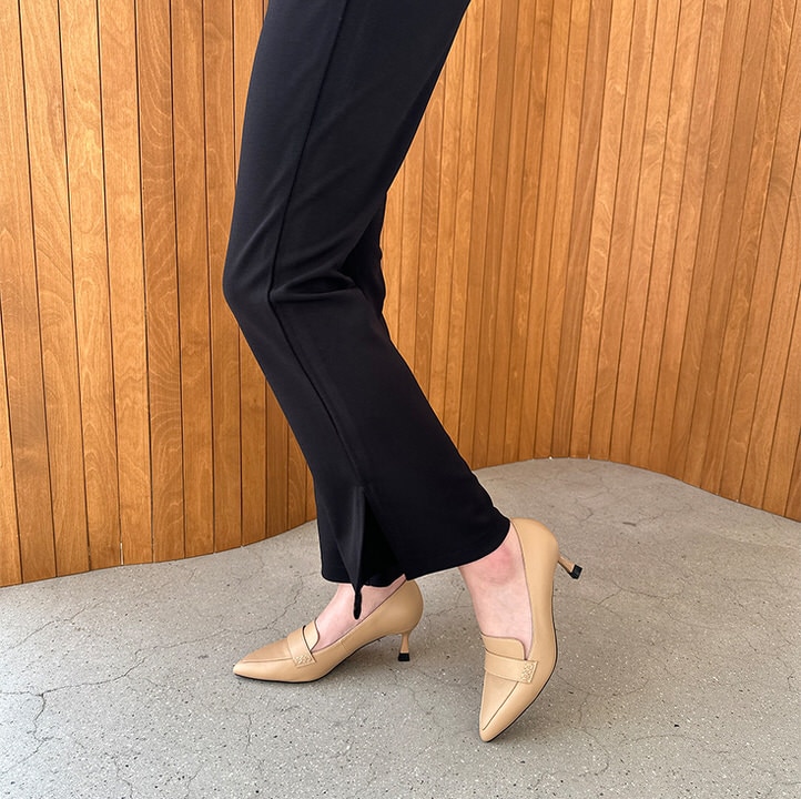 ローファー パンプス 天然牛革 プレーン ポインテッドトゥ レディース 黒 ベージュ 白