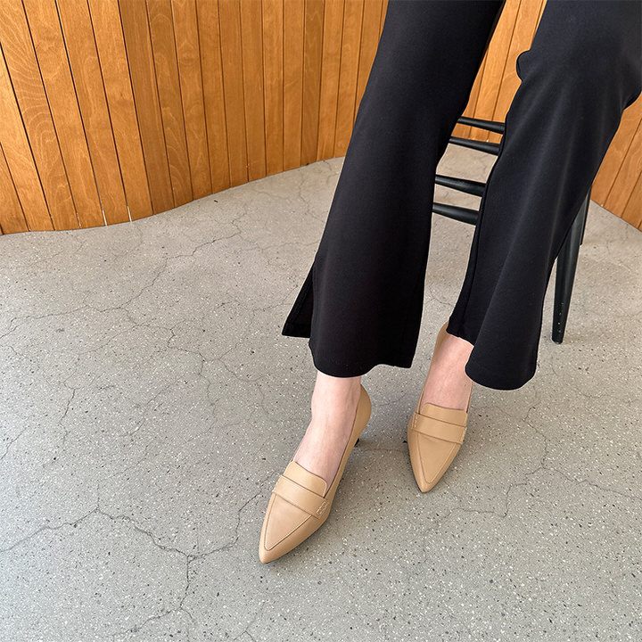 ローファー パンプス 天然牛革 プレーン ポインテッドトゥ レディース 黒 ベージュ 白