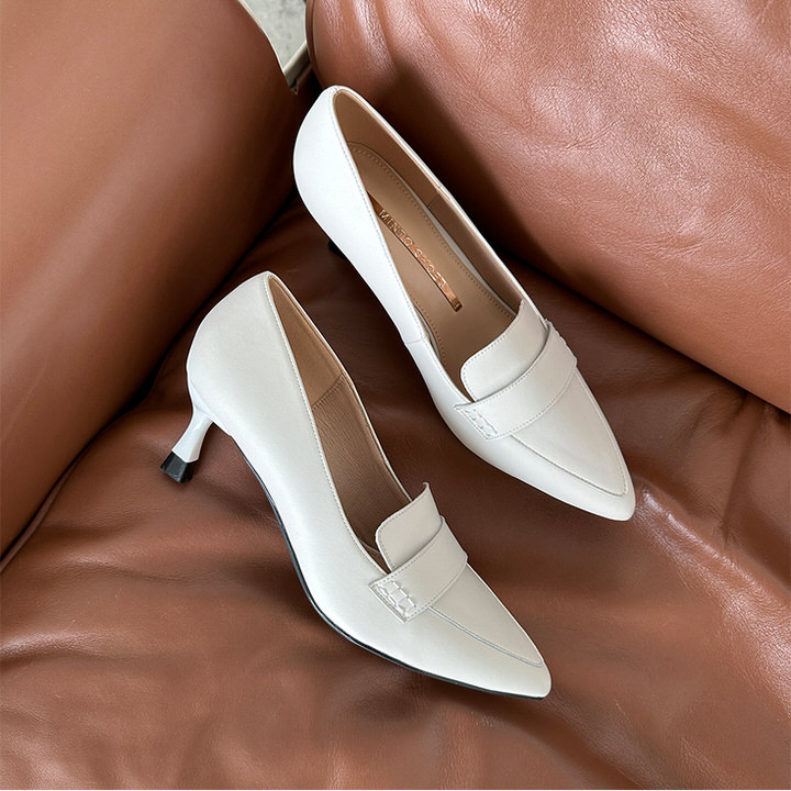 ローファー パンプス 天然牛革 プレーン ポインテッドトゥ レディース 黒 ベージュ 白