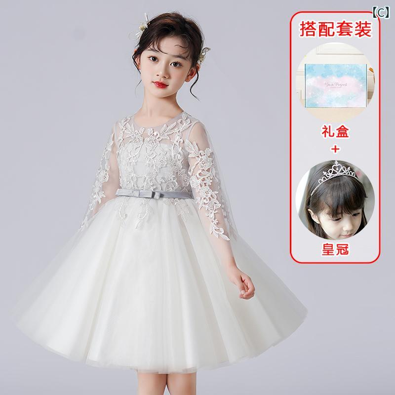ドレス 女の子 春秋 ミニ ドレス 子供 キッズ キラキラ シアー素材 刺繡 プリンセス お姫様 ガーゼ シフォン スカート バックリボン レース 発表会 パーティー