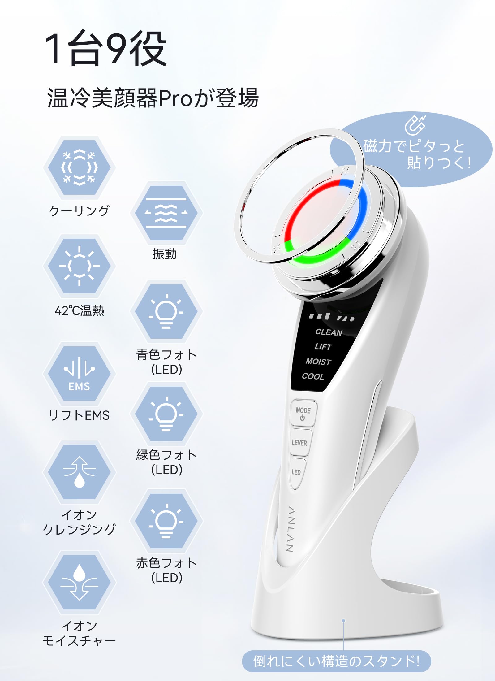 【美容家評価】ANLAN 温冷美顔器 PRO 1台9役 温冷ケア 3色光 多機能美顔器 ems 目元 口元 毛穴ケア 保湿ジェル 誕生日 クリスマス ギフト (ジェルセット)