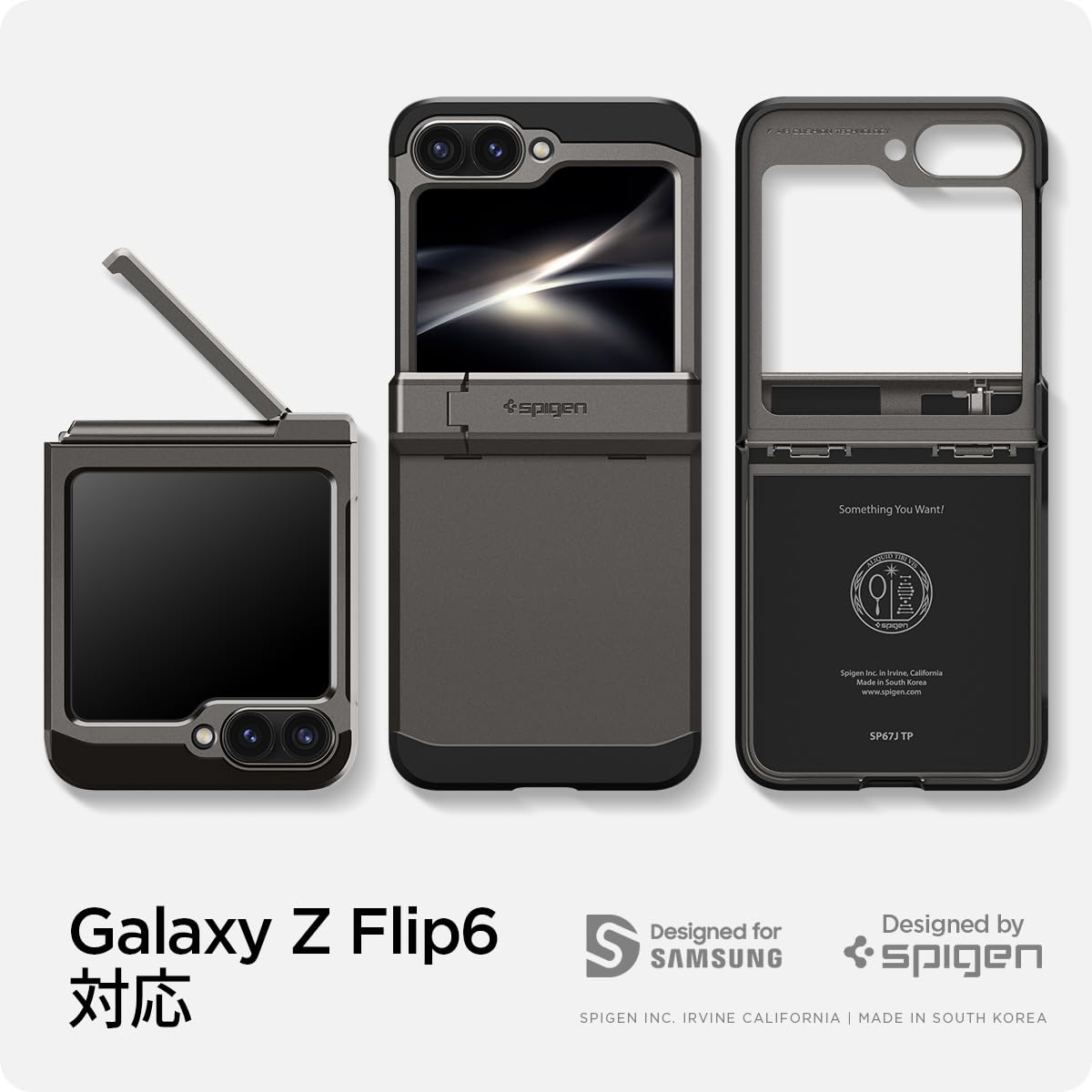 Spigen Galaxy Z Flip 6 ケース スタンド付き 強力保護 ヒンジ保護 背面保護 全面保護 耐衝撃 ワイヤレス充電対応 ギャラクシー Z フリップ 6 タフ・アーマー ACS0836