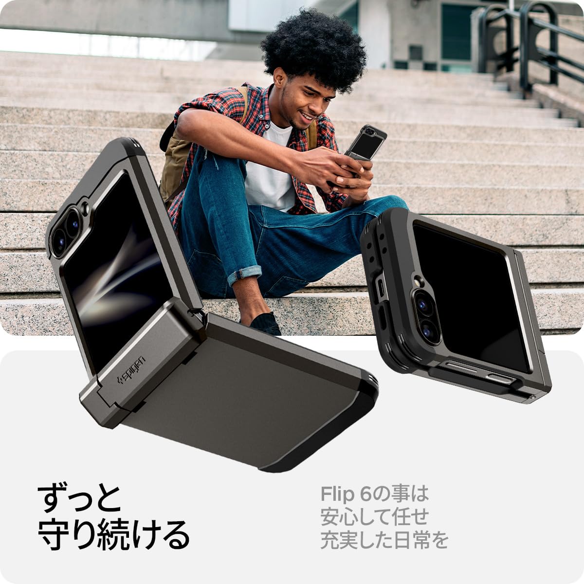 Spigen Galaxy Z Flip 6 ケース スタンド付き 強力保護 ヒンジ保護 背面保護 全面保護 耐衝撃 ワイヤレス充電対応 ギャラクシー Z フリップ 6 タフ・アーマー ACS0836