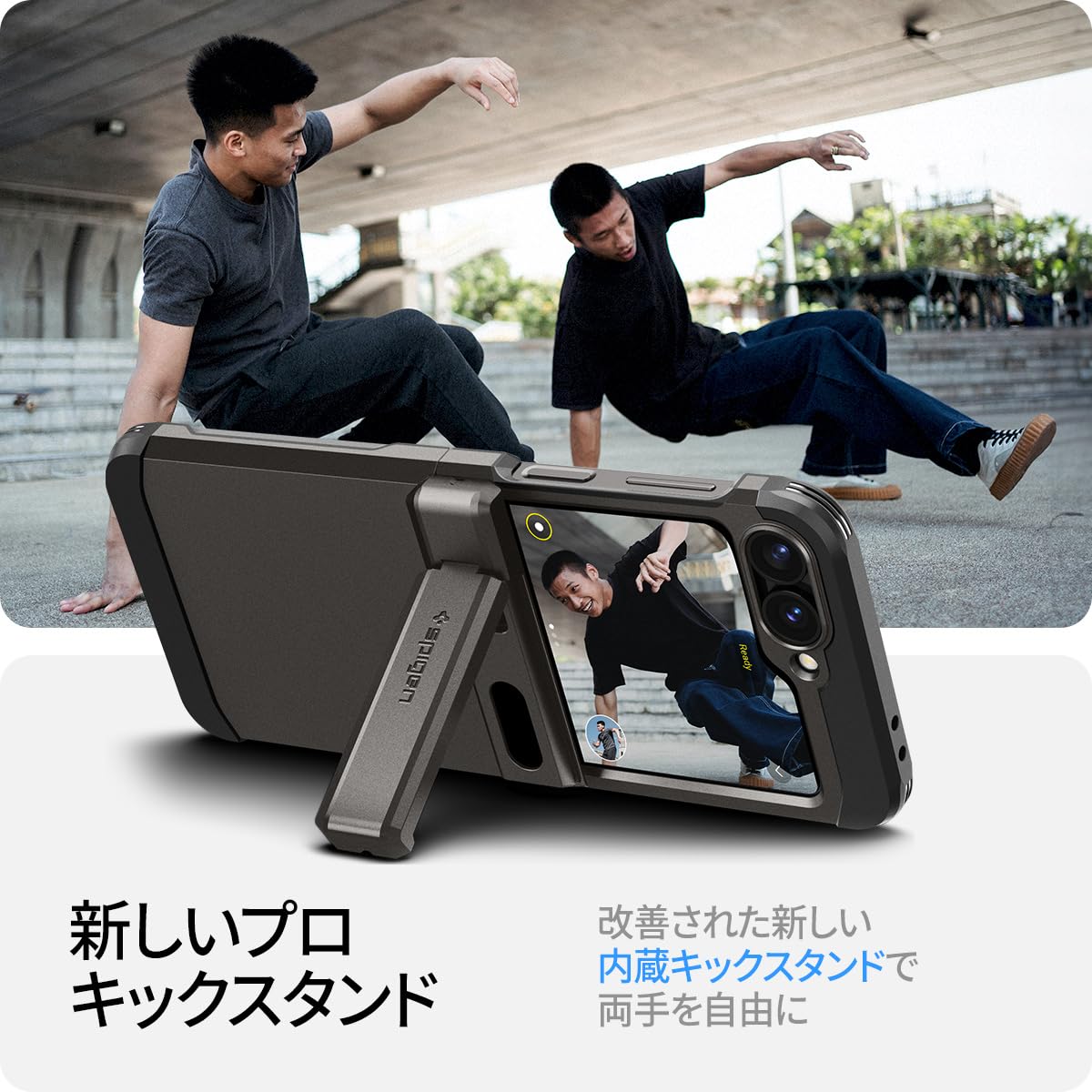 Spigen Galaxy Z Flip 6 ケース スタンド付き 強力保護 ヒンジ保護 背面保護 全面保護 耐衝撃 ワイヤレス充電対応 ギャラクシー Z フリップ 6 タフ・アーマー ACS0836