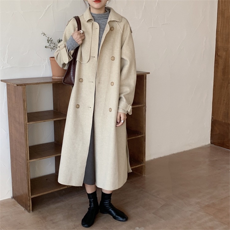 INSスタイル レトロ デザインセンス ウォーム カジュアル ダブルカシミア コート ハンドメイド ロング コート INSスタイル レトロ デザインセンス ウォーム カジュアル ダブルカシミア コート ハンドメイド ロング コート