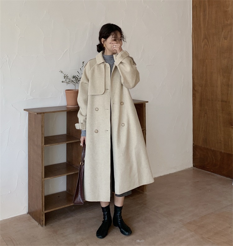 INSスタイル レトロ デザインセンス ウォーム カジュアル ダブルカシミア コート ハンドメイド ロング コート INSスタイル レトロ デザインセンス ウォーム カジュアル ダブルカシミア コート ハンドメイド ロング コート