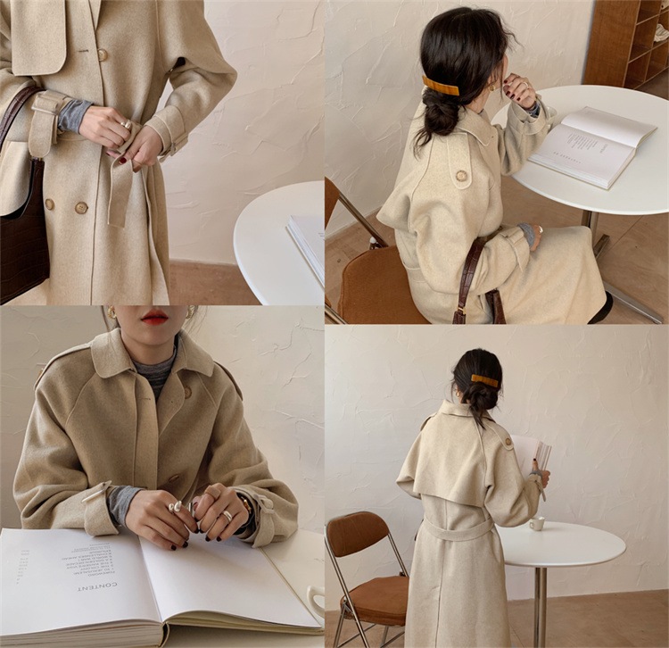 INSスタイル レトロ デザインセンス ウォーム カジュアル ダブルカシミア コート ハンドメイド ロング コート INSスタイル レトロ デザインセンス ウォーム カジュアル ダブルカシミア コート ハンドメイド ロング コート
