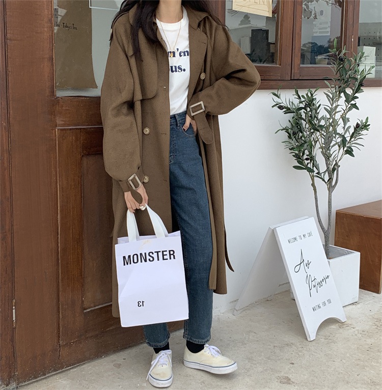 INSスタイル レトロ デザインセンス ウォーム カジュアル ダブルカシミア コート ハンドメイド ロング コート INSスタイル レトロ デザインセンス ウォーム カジュアル ダブルカシミア コート ハンドメイド ロング コート